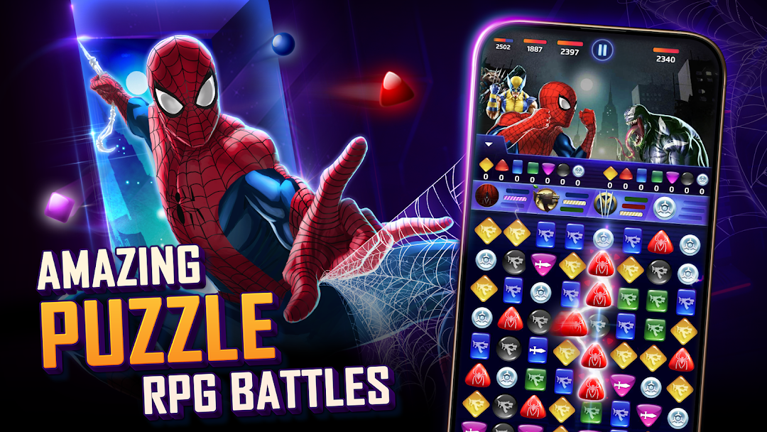 Captura de Magic: Puzzle Quest — tabuleiro de gemas com cartas e mana em jogo